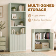 Open cabinet doors showing box files and storage inside the bookcase