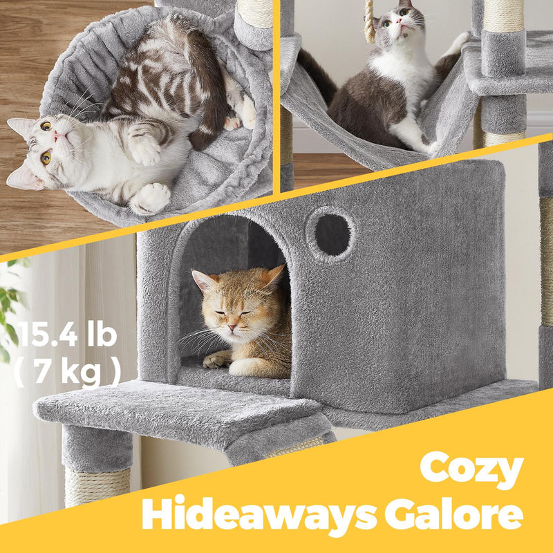 Cat resting in the hammock on the light grey Feandrea cat tree