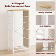 Rear view of the X-shaped steel bars with close-ups of the handles, anti-tip kit and foot pads, shown in beige