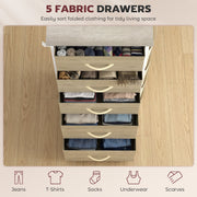 Top-down view of open drawers neatly packed with clothes and accessories, shown in oak