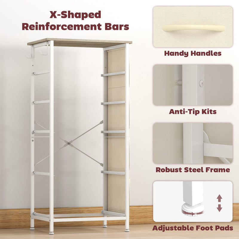 X-shaped reinforcement frame with handle, anti-tip and foot pad details, shown in oak