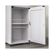 Close-up of the height-adjustable shelf inside the lower cupboard of the Vasagle bathroom cabinet