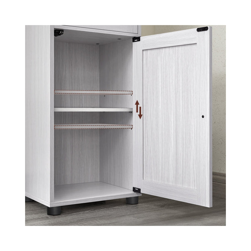 Close-up of the height-adjustable shelf inside the lower cupboard of the Vasagle bathroom cabinet