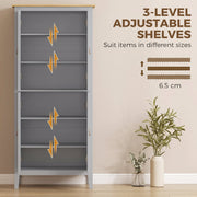 Close-up of the three-level adjustable shelves with 6.5 cm height steps