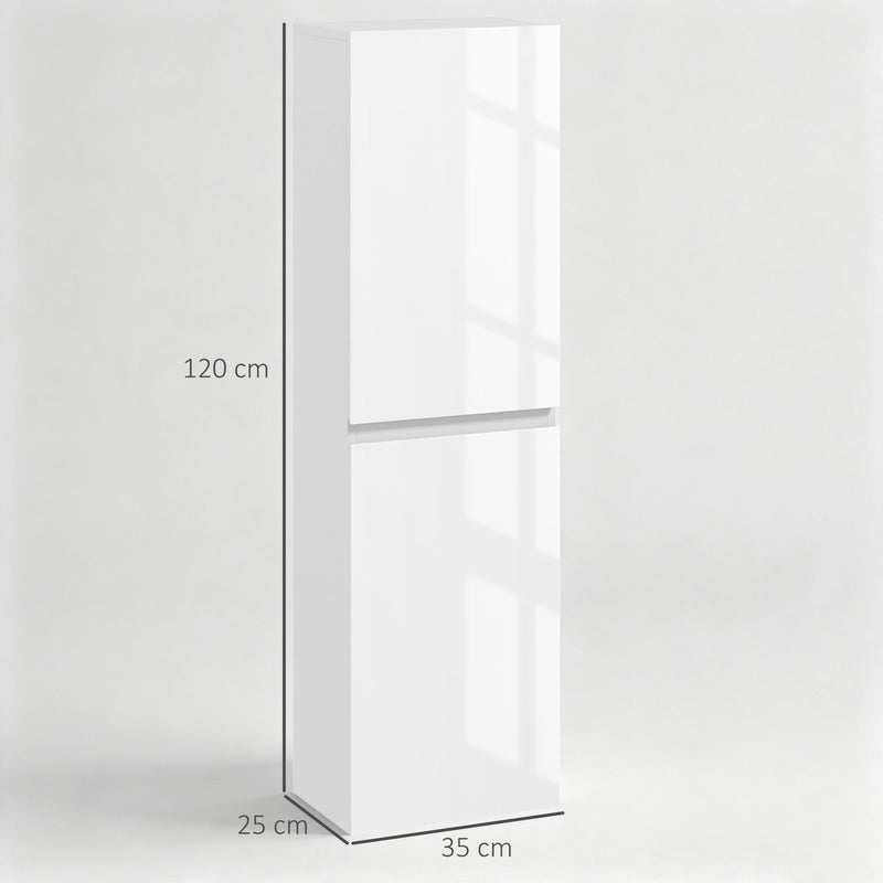 Dimensions diagram of the tall bathroom cabinet showing 120 cm height, 35 cm width and 25 cm depth