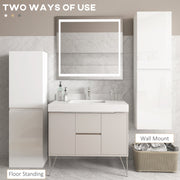 Two ways of use graphic showing the cabinet floor standing and wall mounted