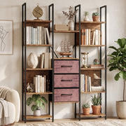 Bookcase styled with books, vases and plants in a living room
