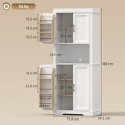 Dimensions diagram of the tall kitchen cupboard showing 183 cm height, 72.8 cm width and 39.5 cm depth
