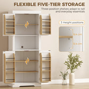 Inside the white kitchen cupboard showing three-position adjustable shelves with 6.4 cm height steps