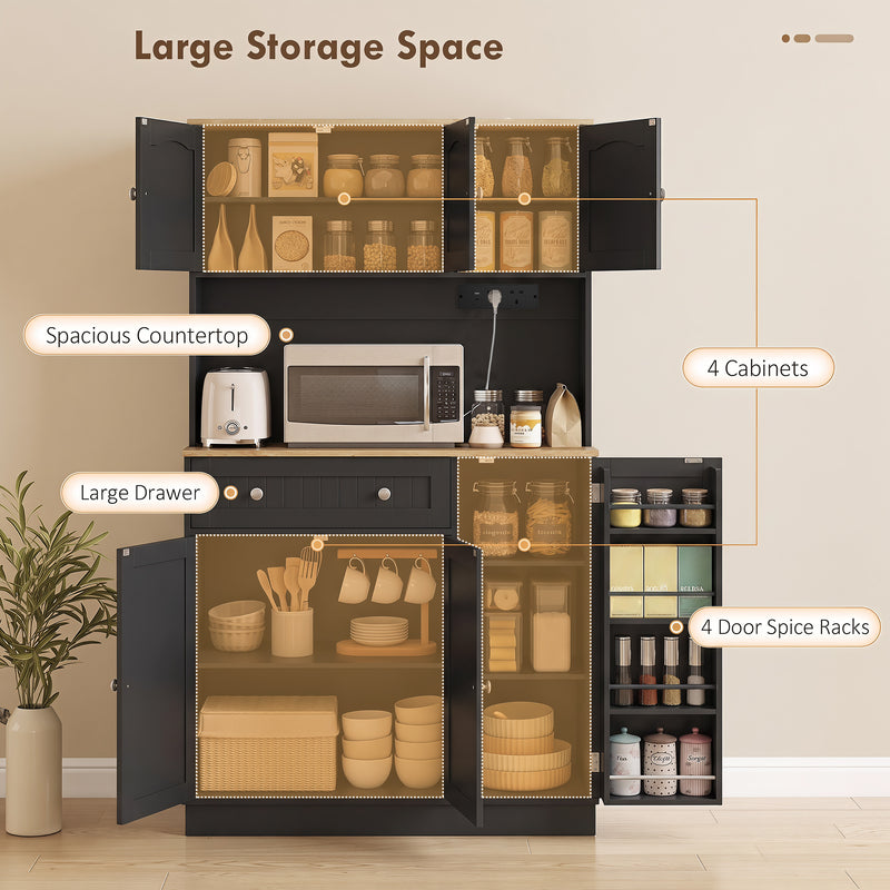 Close-up of the spacious drawer open on the pantry cupboard