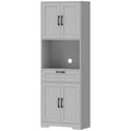 Grey tall kitchen pantry with upper cupboard, open counter, drawer and lower cupboard