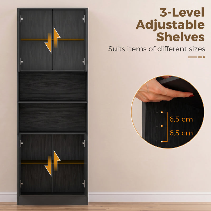 Soft-close hinge detail on the black kitchen cabinet doors