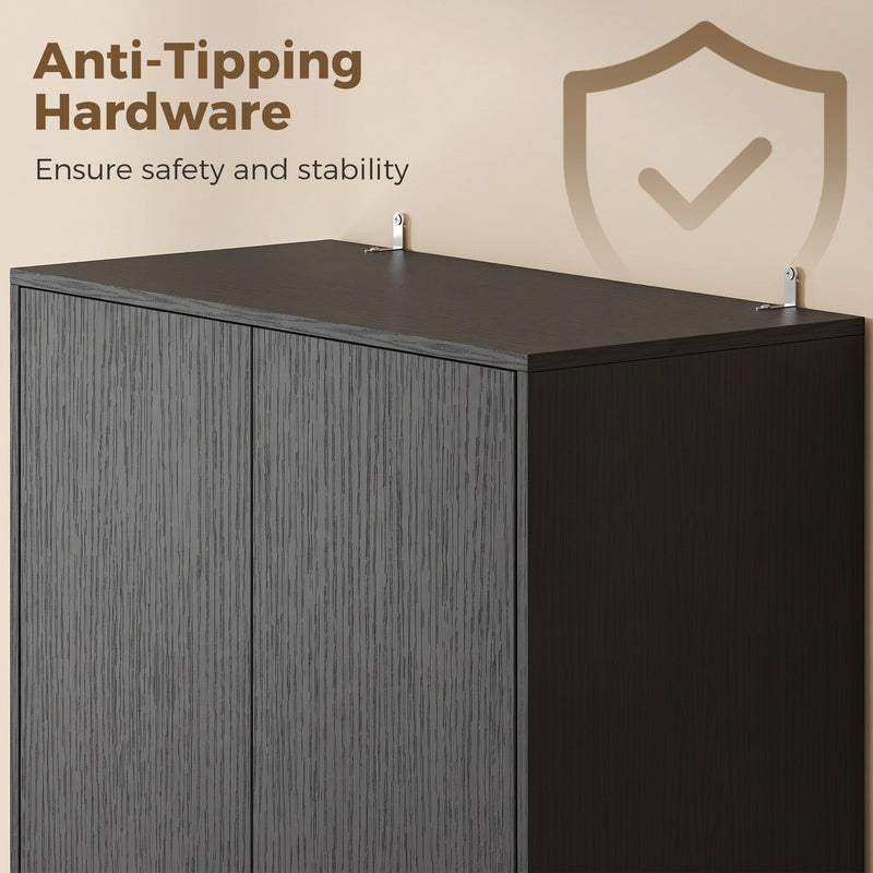 Anti-tip safety kit included with the black kitchen cabinet