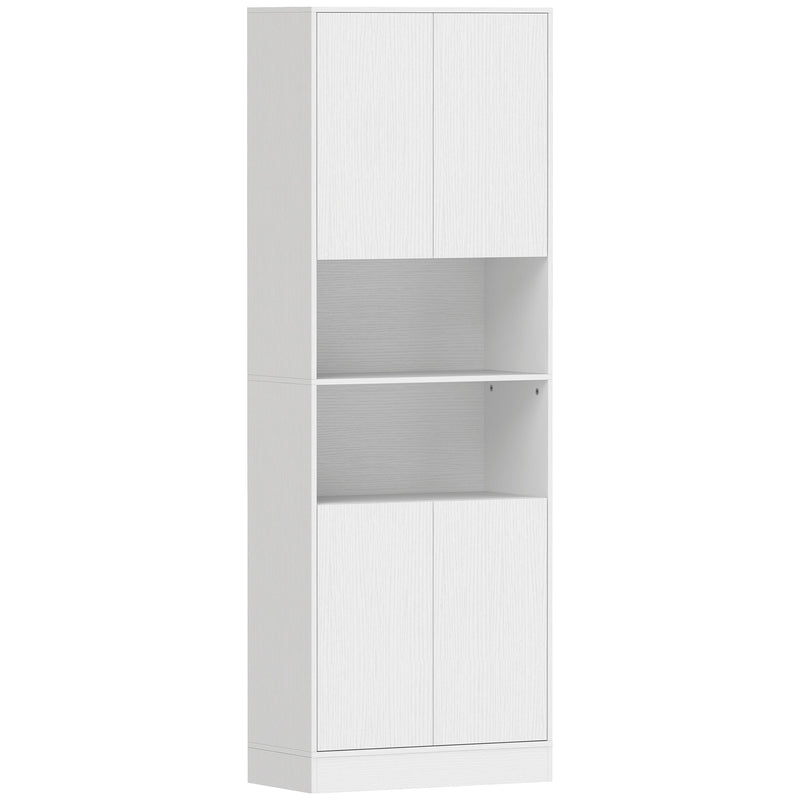 Front view of the white wood effect tall kitchen storage cabinet
