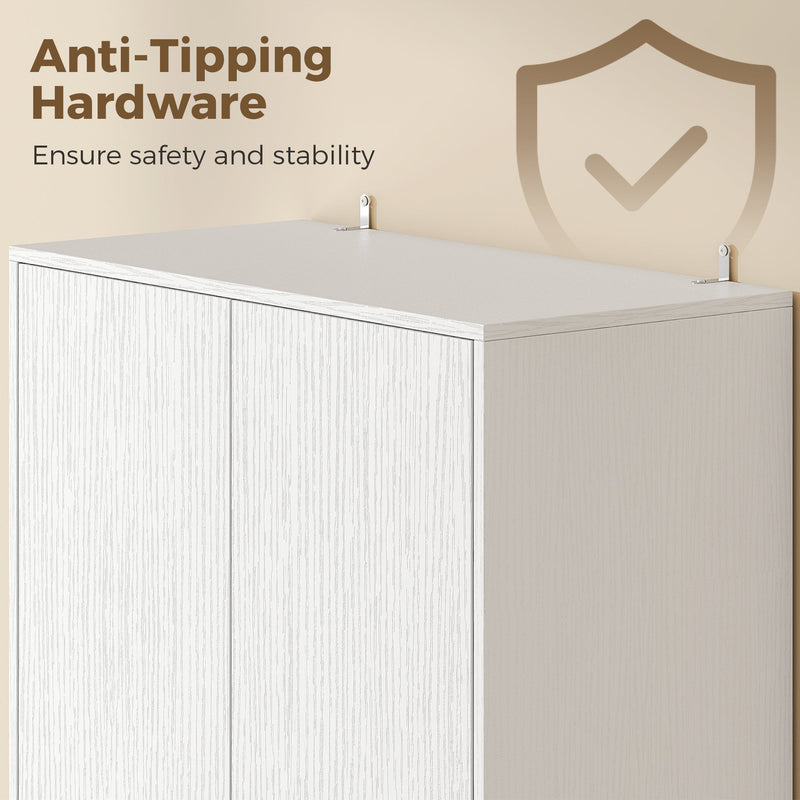 Anti-tip safety kit included with the white kitchen cabinet