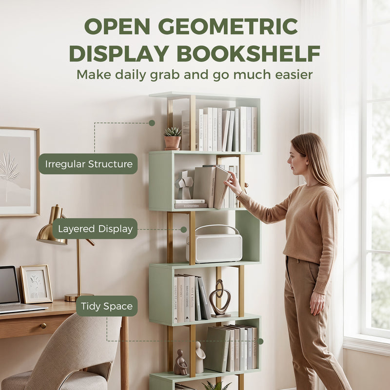 Bookshelf styled with books and decor in a living room setting
