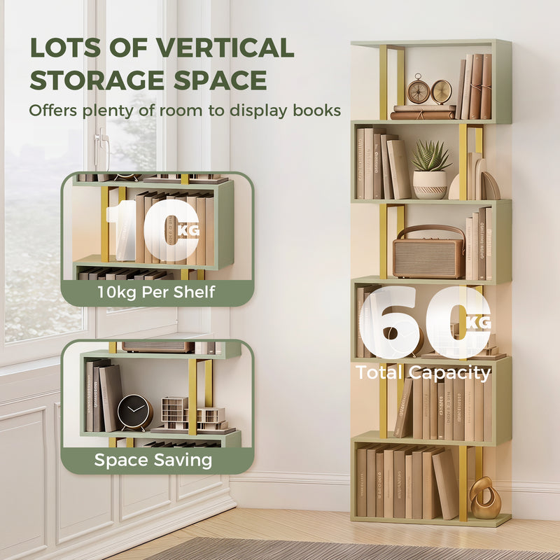 Close-up of the light green shelf finish and gold-tone steel frame