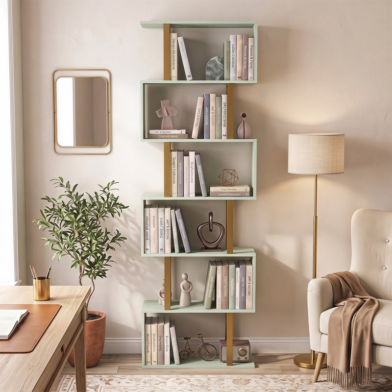 Close-up of a single open shelf compartment on the bookshelf