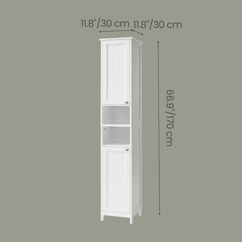 Close-up of the white engineered wood finish on the Vasagle cabinet