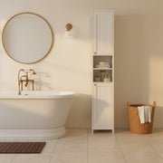 Vasagle slim storage cabinet styled in a bathroom setting