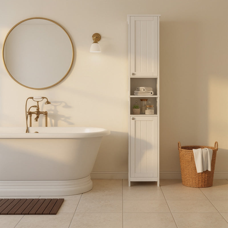 Vasagle slim storage cabinet styled in a bathroom setting