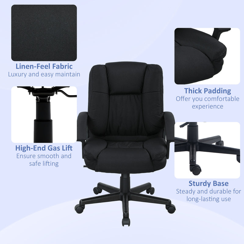 Linen Look Ergonomic Office Chair With Padded Seat For Home Or Work Use Black