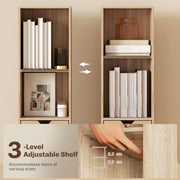Tall Narrow 6 Tier Bookcase With Drawer And Door For Home Storage Natural Wood Finish AOSOM