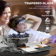 Black Rattan Side Table Round Outdoor Coffee Table With Tempered Glass Top by Outsunny