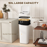 50L Touchless Kitchen Bin with Motion Sensor for Hygienic Waste Disposal White AOSOM