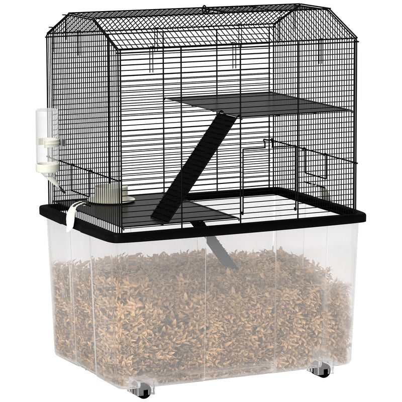 Three-Tier Gerbil and Hamster Cage With Wheels Deep Base Water Bottle by PawHut
