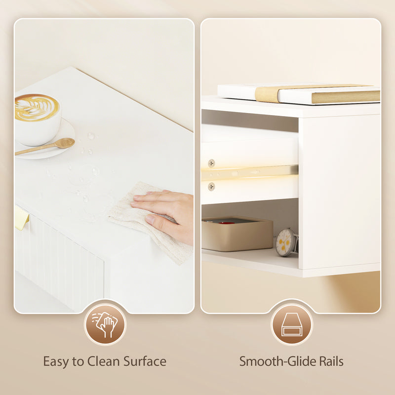 Floating Bedside Tables Set of 2 with Drawer and Shelf for Tidy Bedroom Storage White AOSOM