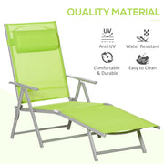 Green Folding Sun Lounger with Pillow and 7 Position Backrest for Garden and Patio Relaxing