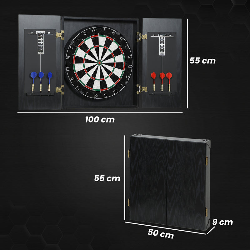 Bristle Dartboard Cabinet Set with 6 Steel Tip Darts Ideal for Home Games Room Brown AOSOM
