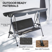 Grey 3 Seater Garden Swing Chair with Adjustable Canopy and Rattan Seat by Outsunny