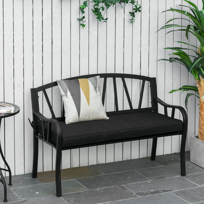 2 Seater Metal Garden Bench with Cushion and Decorative Backrest Black by Outsunny
