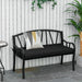 2 Seater Metal Garden Bench with Cushion and Decorative Backrest Black by Outsunny