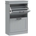 Two Drawer Shoe Storage Cabinet Holds Up To 10 Pairs Ideal for Hallways Grey
