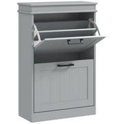 Two Drawer Shoe Storage Cabinet Holds Up To 10 Pairs Ideal for Hallways Grey