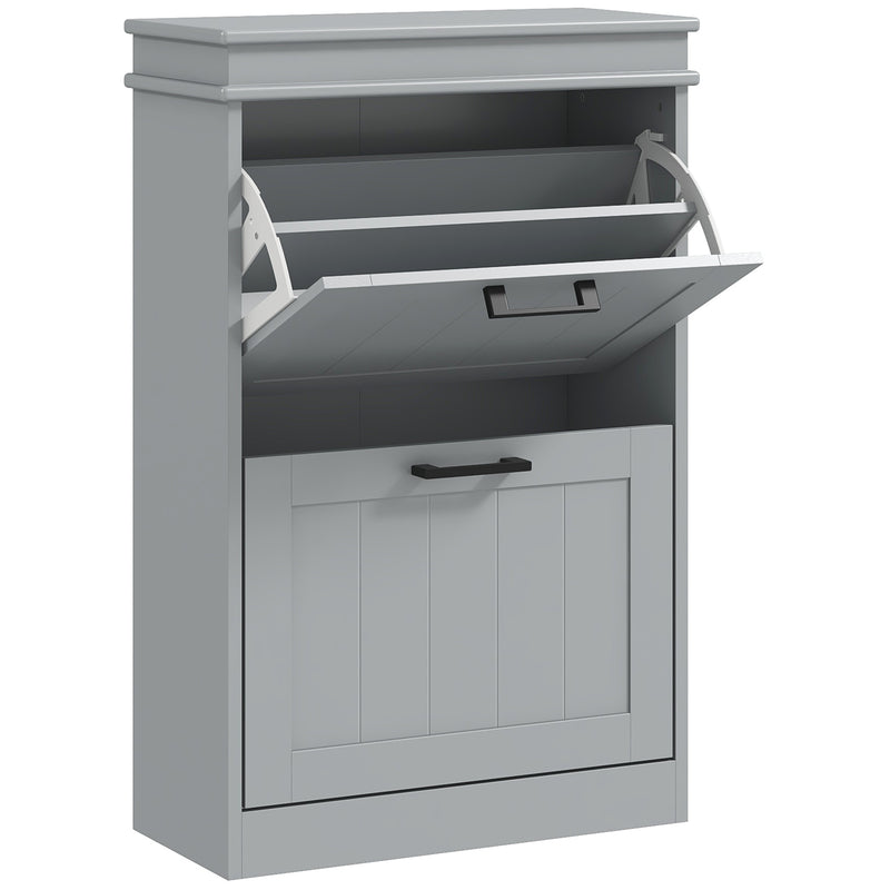 Two Drawer Shoe Storage Cabinet Holds Up To 10 Pairs Ideal for Hallways Grey