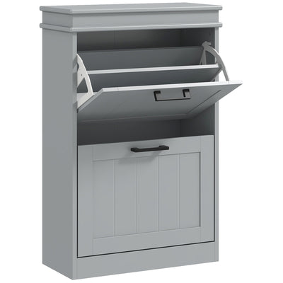 Two Drawer Shoe Storage Cabinet Holds Up To 10 Pairs Ideal for Hallways Grey