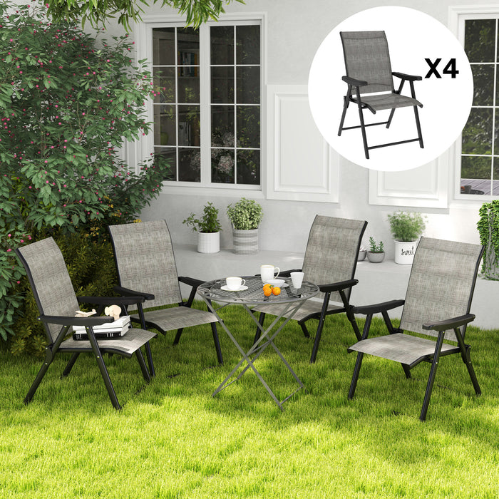Set of Four Folding Outdoor Chairs Black and Grey Lightweight by Outsunny