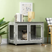 Indoor Dog Crate with Cushioned Bed and Storage Top for Medium and Large Dogs Grey