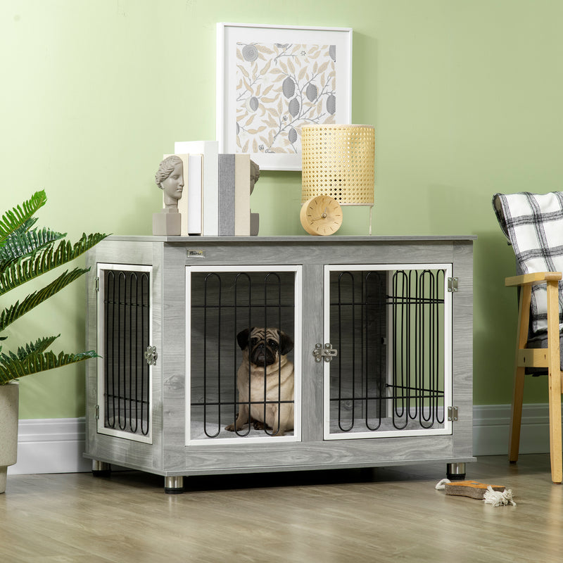 Indoor Dog Crate with Cushioned Bed and Storage Top for Medium and Large Dogs Grey