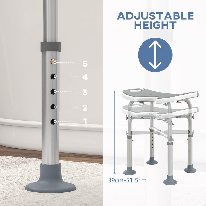 Adjustable Padded Shower Stool with U Shaped Seat for Elderly or Disabled Use, Grey
