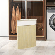 Bamboo Corner Laundry Basket With Lid 55L Removable Liner Bathroom Hamper