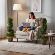 Set of 2 Spiral Topiary Artificial Cypress Trees with Pots for Indoor or Outdoor Use Green