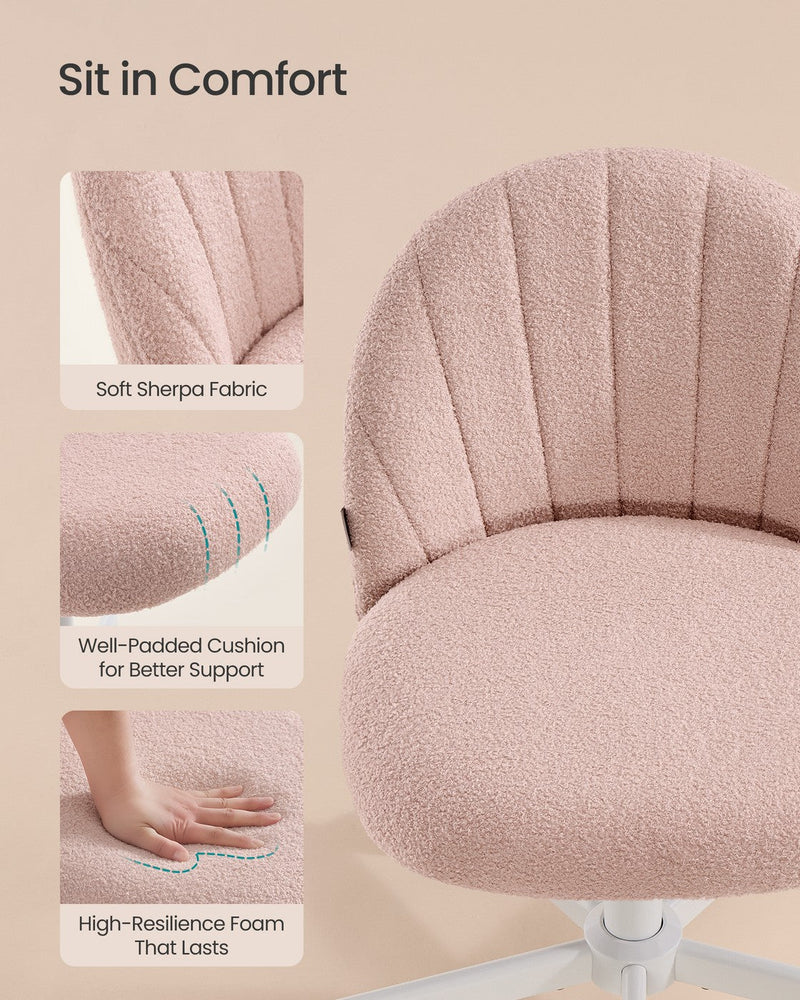 Close-up of the padded seat and backrest cushioning on the teddy fleece office chair