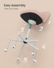 Five-step assembly diagram for the teddy fleece swivel office chair