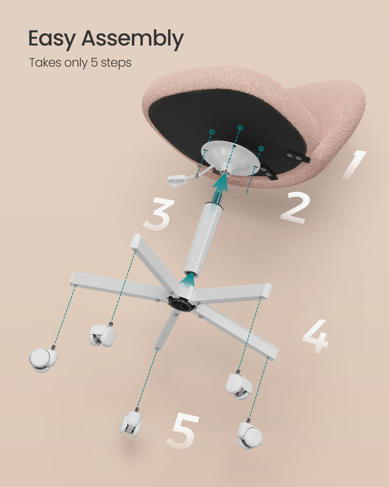 Five-step assembly diagram for the teddy fleece swivel office chair