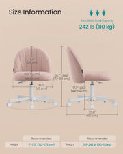 Size information diagram showing the teddy fleece office chair dimensions in inches and centimetres